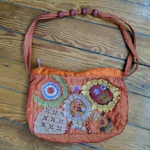 Vintage embroidered orange silk purse